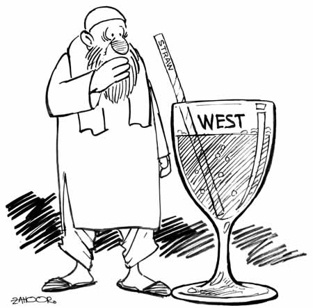 Unable to handle either Islam or Westernization, Pakistan's leadership should think of the people more - and less of the State | Cartoon on March 7, 2004 by Zahoor; source & courtesy - paksir.blogspot.in | Click for image.